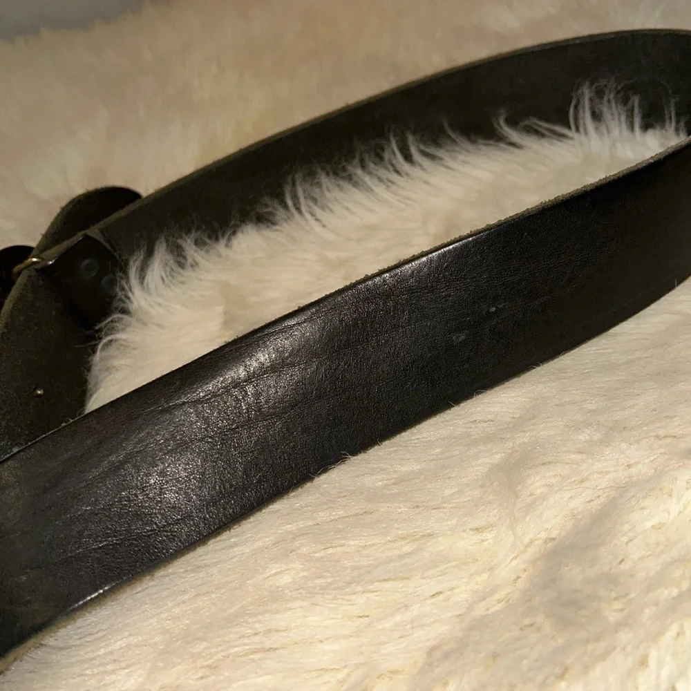 VTG CYDWOQ Distressed Wide Leather Belt w/Floral Boho Buckle #23636-50 36”-37” - Picture 2 of 16